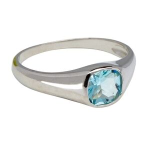 Sterling Silver & Aqua Cubic Zirconia Signet Ring